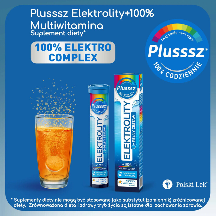 Plusssz Elektrolity + 100% Multivitamins, pineapple-mango flavor, 24 effervescent tablets