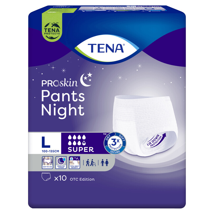 Tena Pants ProSkin Night, OTC Edition saugfähige Höschen, Größe L, 100-135 cm, Super, 10 Stück