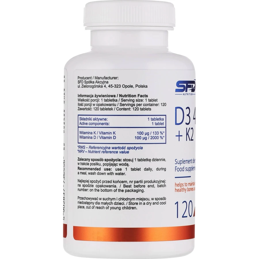 SFD D3 4000 IE + K2, Vitamin D 4000 IE + Vitamin K 100 µg, 120 Tabletten