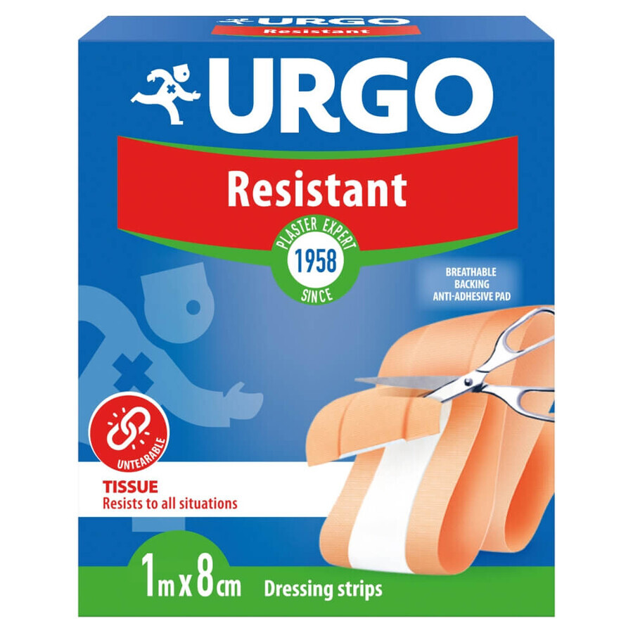 Urgo Resistent, antibakterielles Schnittpflaster, Vlies, 8 cm x 1 m, 1 Stück