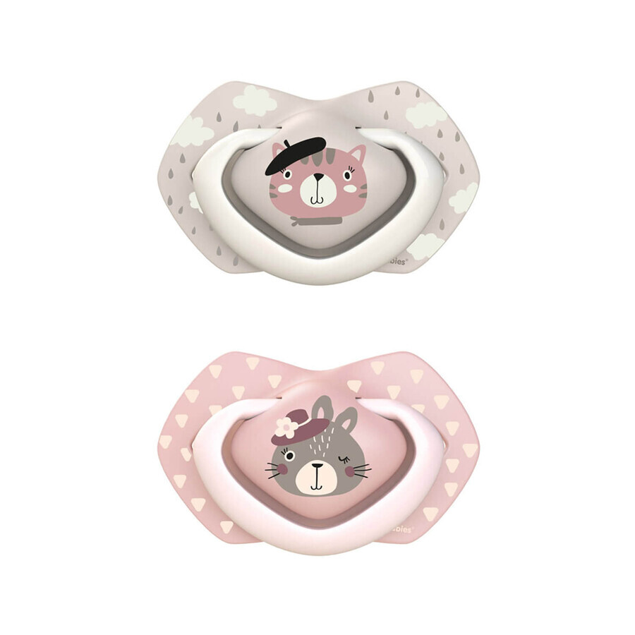 Canpol Babies, suzetă, silicon, simetrică, mărime B, Bonjour Paris, roz, 22/649, după 18 luni, 2 buc.