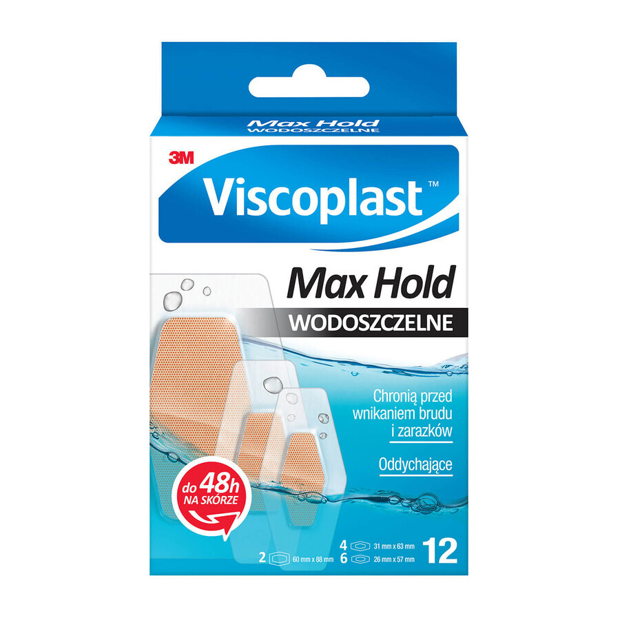 Viscoplast Max Hold, wasserdichte und atmungsaktive Pflaster, 12 Stück