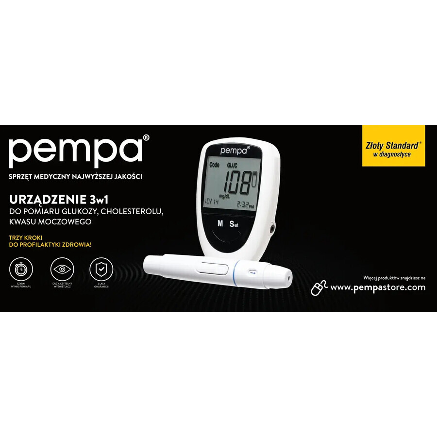 Pempa BK6-40M 3in1, Gerät zur Messung von Glukose, Cholesterin und Harnsäure