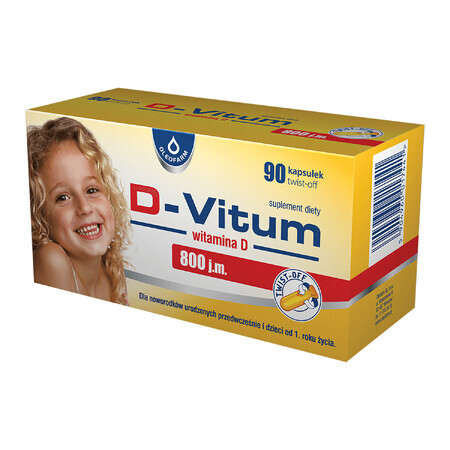 D-Vitum 800 UI, vitamina D pentru nou-născuții născuți prematur și copii de la 1 an, 90 capsule cu răsucire