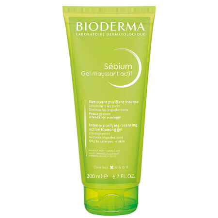 Bioderma Sebium Gel Moussant Actif, actieve reinigingsgel voor de vette en acne-gevoelige huid, 200 ml