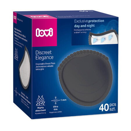 Lovi Discreet Elegance, tampoane pentru sâni, negru, 40 buc.