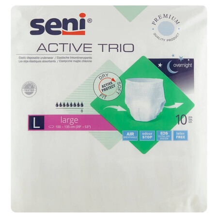 Seni Active Trio, chiloți elastici absorbanți, Large, 100-135 cm, 10 bucăți