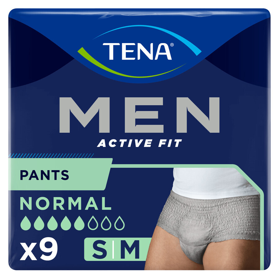 Tena Men Active Fit Pants, culotte absorbante pour homme, taille S/M, 75-105 cm, Normal, 9 pièces