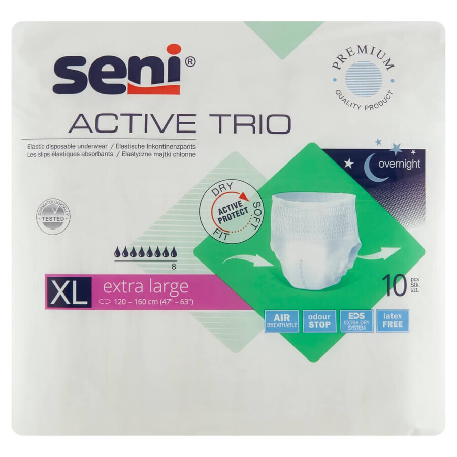 Seni Active Trio, slip assorbenti flessibili, Extra Large, 120-160 cm, 10 pezzi