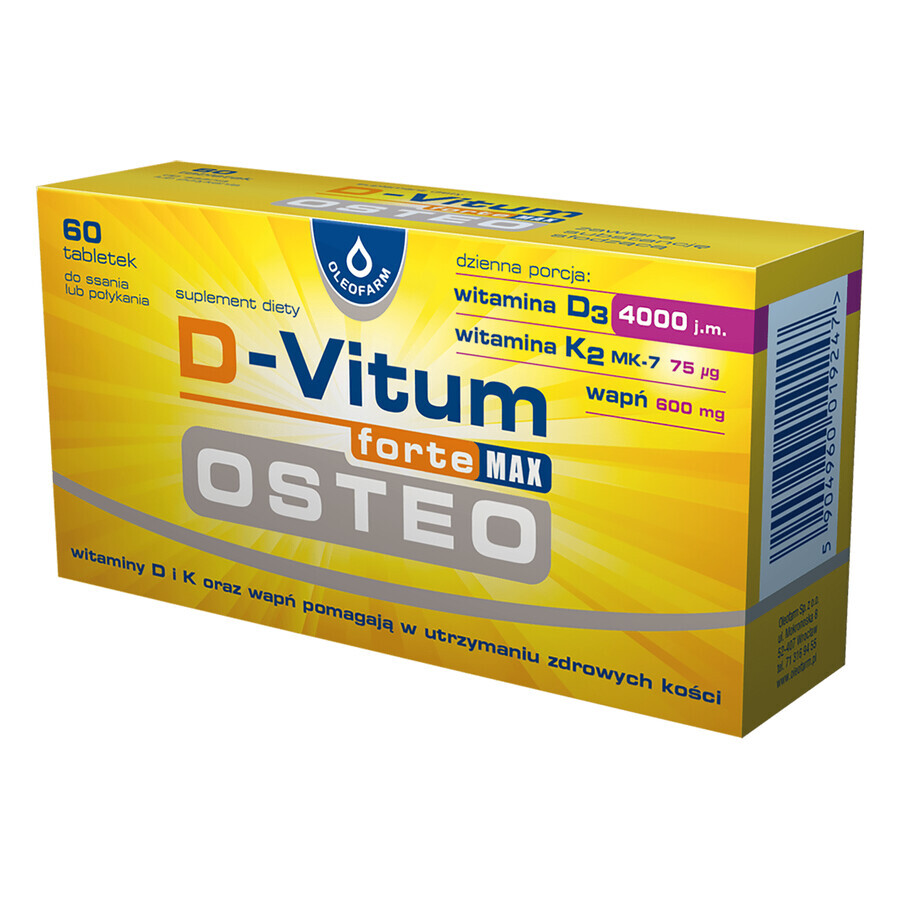 D-Vitum Forte Max Osteo, 60 de comprimate pentru a fi supt sau înghițit