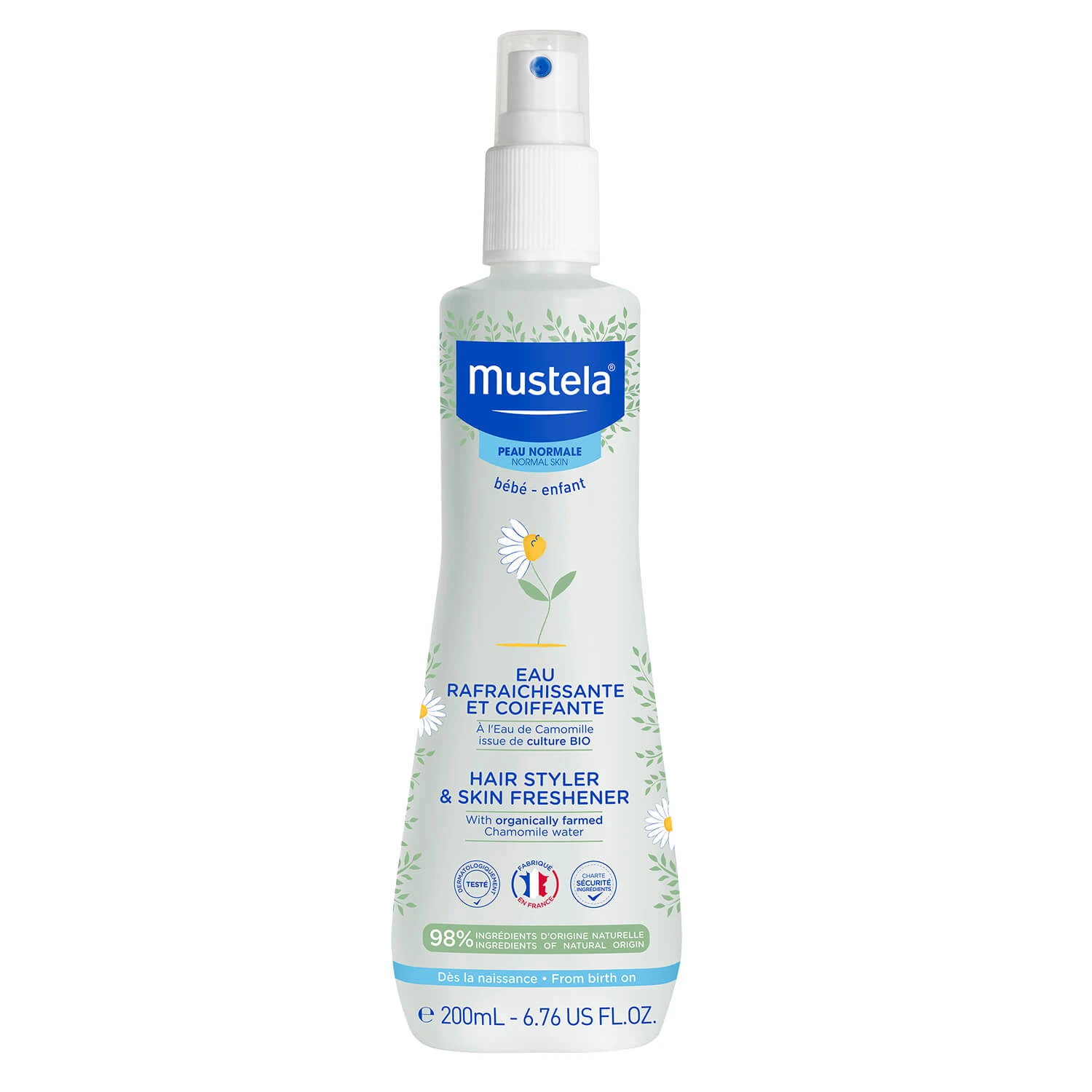 Mustela Erfrischungs- und Stylingwasser mit Bio-Kamillenwasser, 200 ml