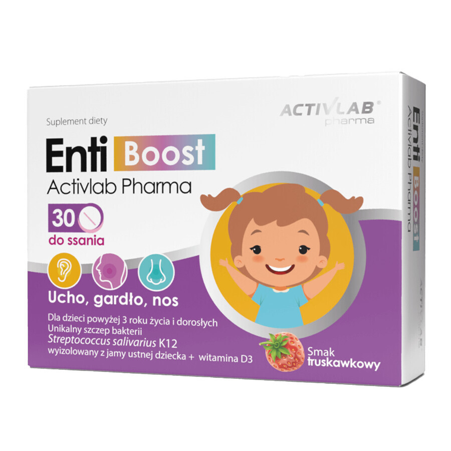 Activlab Pharma EntiBoost, pentru copii de peste 3 ani și adulți, aromă de căpșuni, 30 de pastiluțe