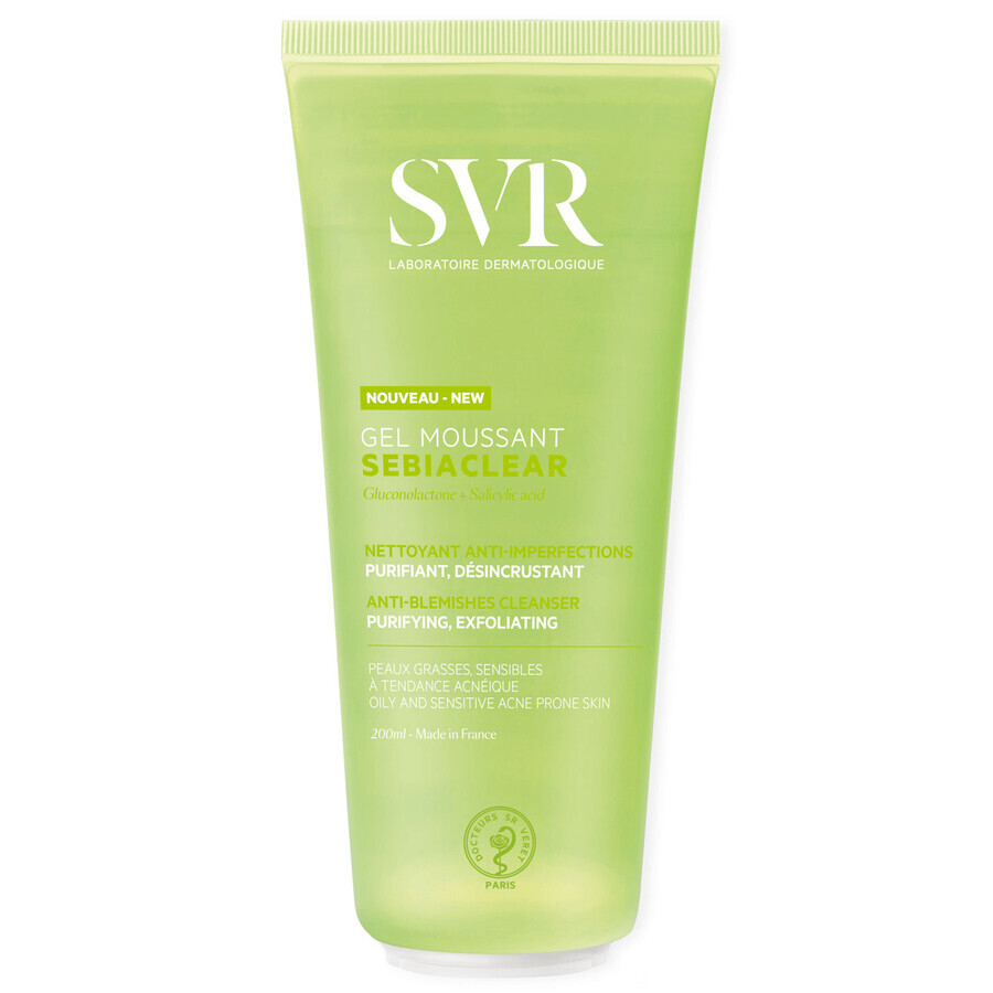 SVR Sebiaclear, gel mousse nettoyant, pores nettoyants, 200 ml