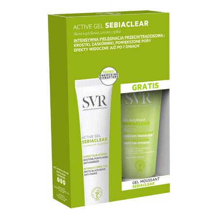 Set SVR Sebiaclear Active Gel, gel anti imperfecțiuni cutanate, 40 ml + gel spumă de curățare a porilor fără săpun, 55 ml gratuit