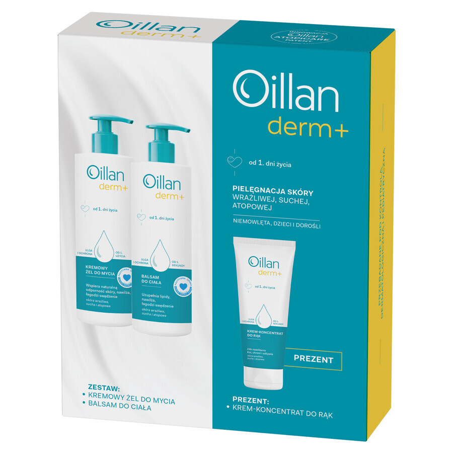 Oillan Derm+ Zestaw Balsam do ciaa 400 ml + el do mycia 400 ml + Krem-koncentrat do rk 75 ml