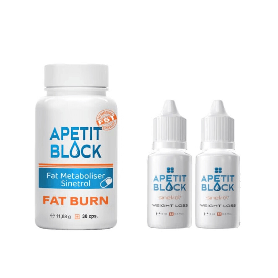 Apetit Block Sinetrol Paket 30 Kapseln + 2 Flaschen x 15 ml – zur Gewichtsreduktion