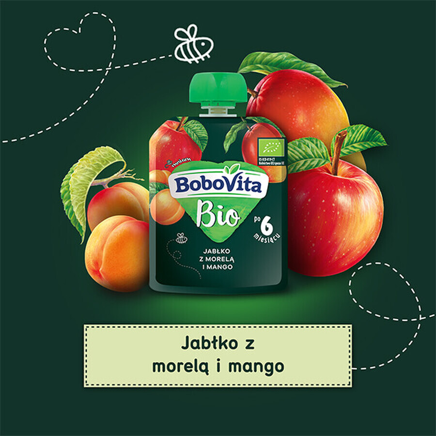 BoboVita Bio Mousse într-un tub, măr cu caise și mango, după 6 luni, 80 g SHORT DATE