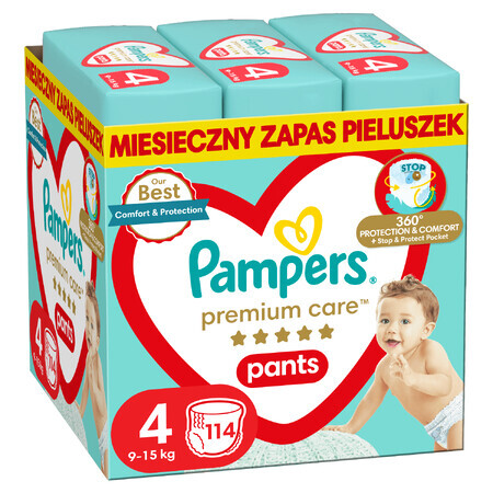 Pampers Premium Care Pants, scutece, mărimea 4, 9-15 kg, 114 bucăți UNCHECKED PACKING