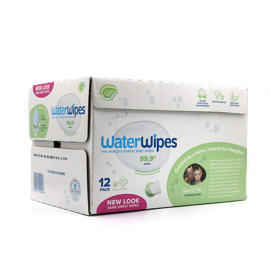 WaterWipes Soapberry Kids Bio, Feuchttücher, Wasser mit Seifenbeerenextrakt, ab Geburt, 12 x 60 Stück BESCHÄDIGTE VERPACKUNG