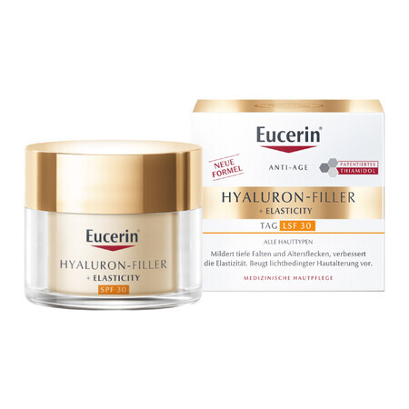 Eucerin Hyaluron Filler + Elasticity, crema da giorno rassodante antirughe con tiamidolo, SPF 30, 50 ml