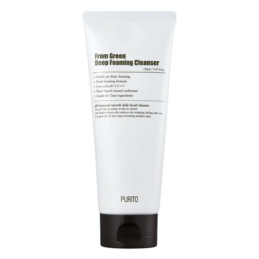 Purito From Green Deep Foaming Cleans, mousse nettoyante pour un nettoyage en profondeur, 150 ml