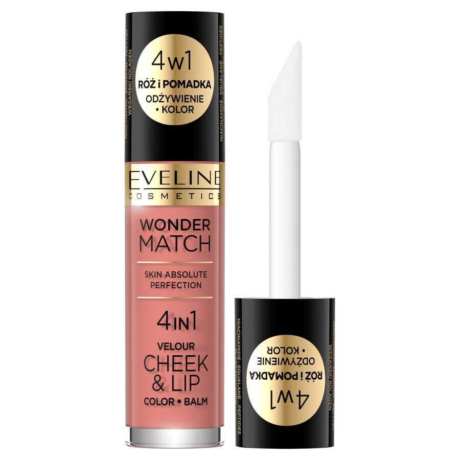 Eveline Cosmetics Wonder Match Velour Cheek&amp;Lip, fard de obraz și ruj lichid, nr. 01, 4,5 ml