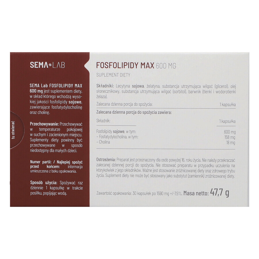 SEMA Lab Phospholipide Max 600 mg, 30 Kapseln