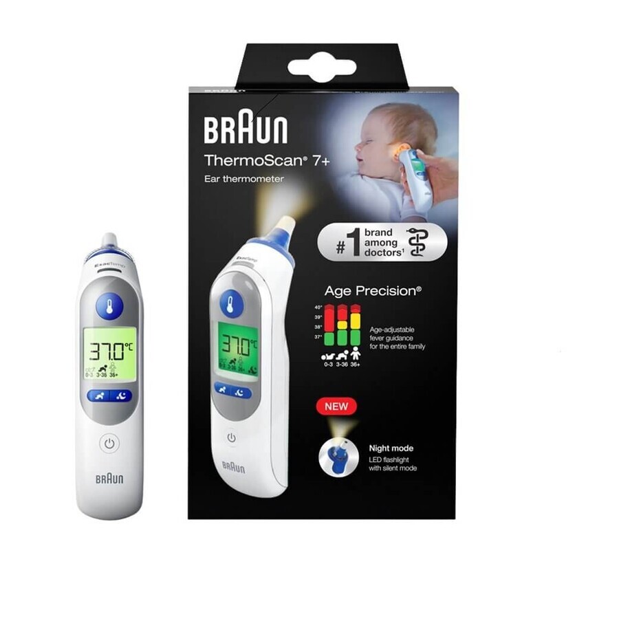 Braun ThermoScan 7+ IRT6525, Ohrthermometer mit Age Precision und Nachtmodus