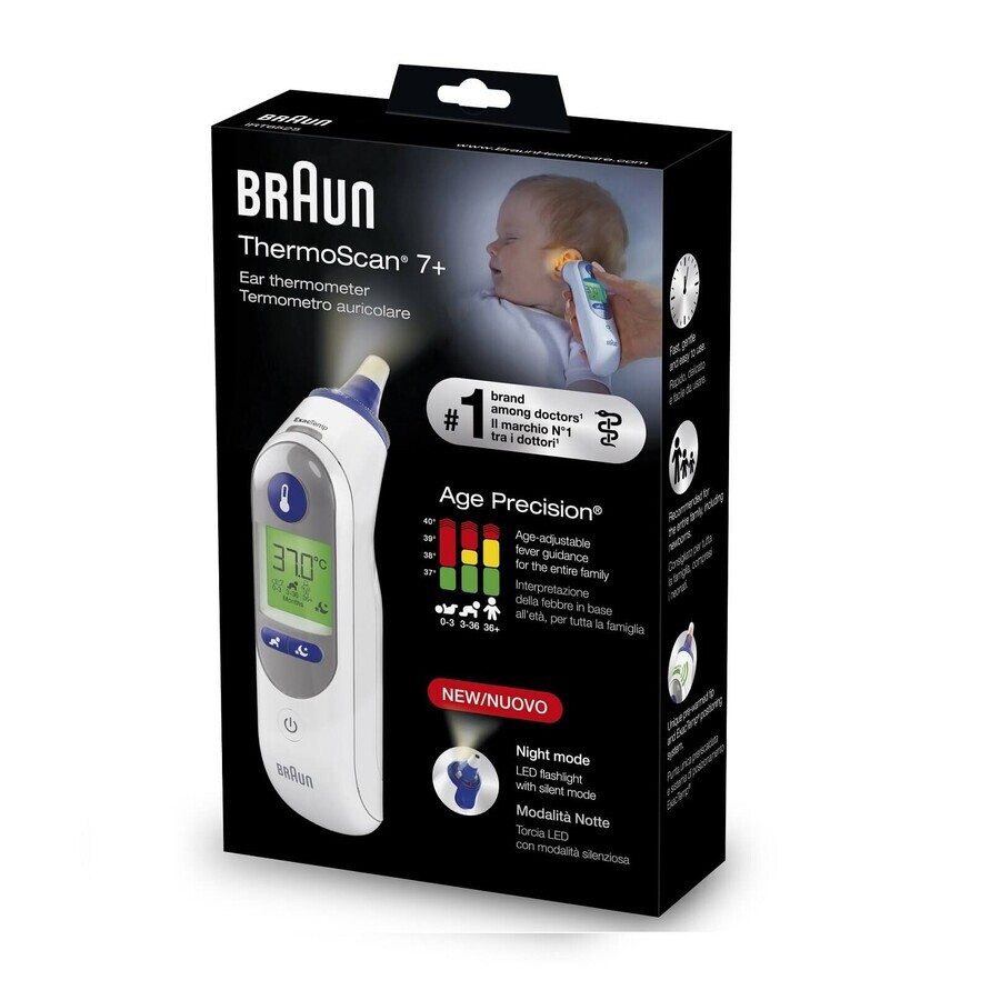 Braun ThermoScan 7+ IRT6525, Ohrthermometer mit Age Precision und Nachtmodus