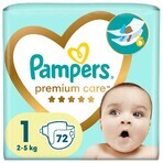 Pampers Premium Care, pañales talla 1, 2-5 kg, 72 piezas