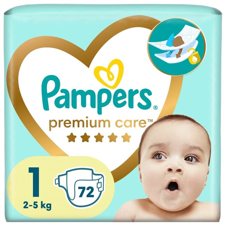 Pampers Premium Care, pañales talla 1, 2-5 kg, 72 piezas