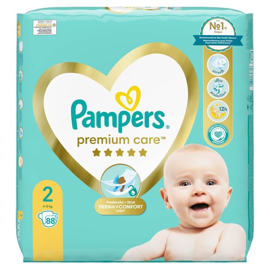 Pampers Premium Care, pannolini, taglia 2, 4-8 kg, 88 pz.