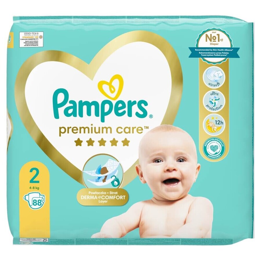 Pampers Premium Care, pannolini, taglia 2, 4-8 kg, 88 pz.