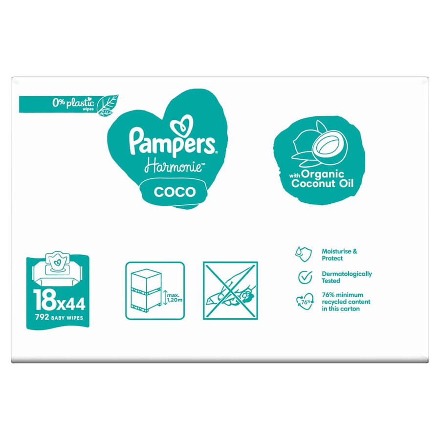 Pampers Harmonie Coco, Feuchttücher, 18 x 44 Stück