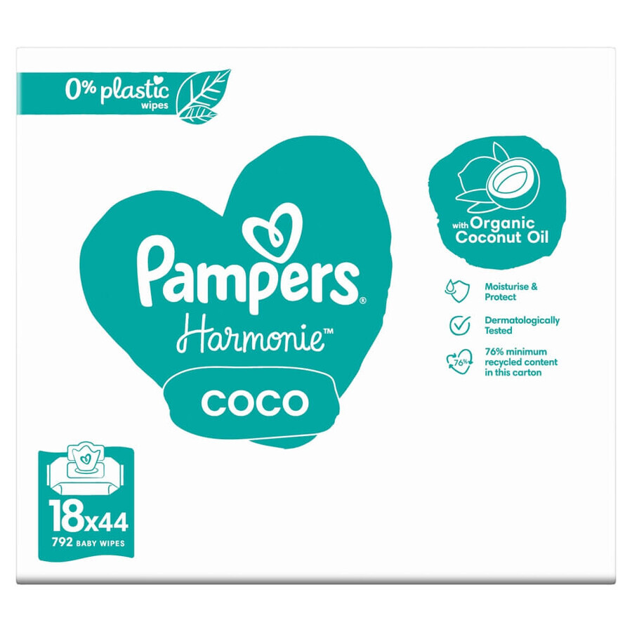 Pampers Harmonie Coco, șervețele umede, 18 x 44 bucăți