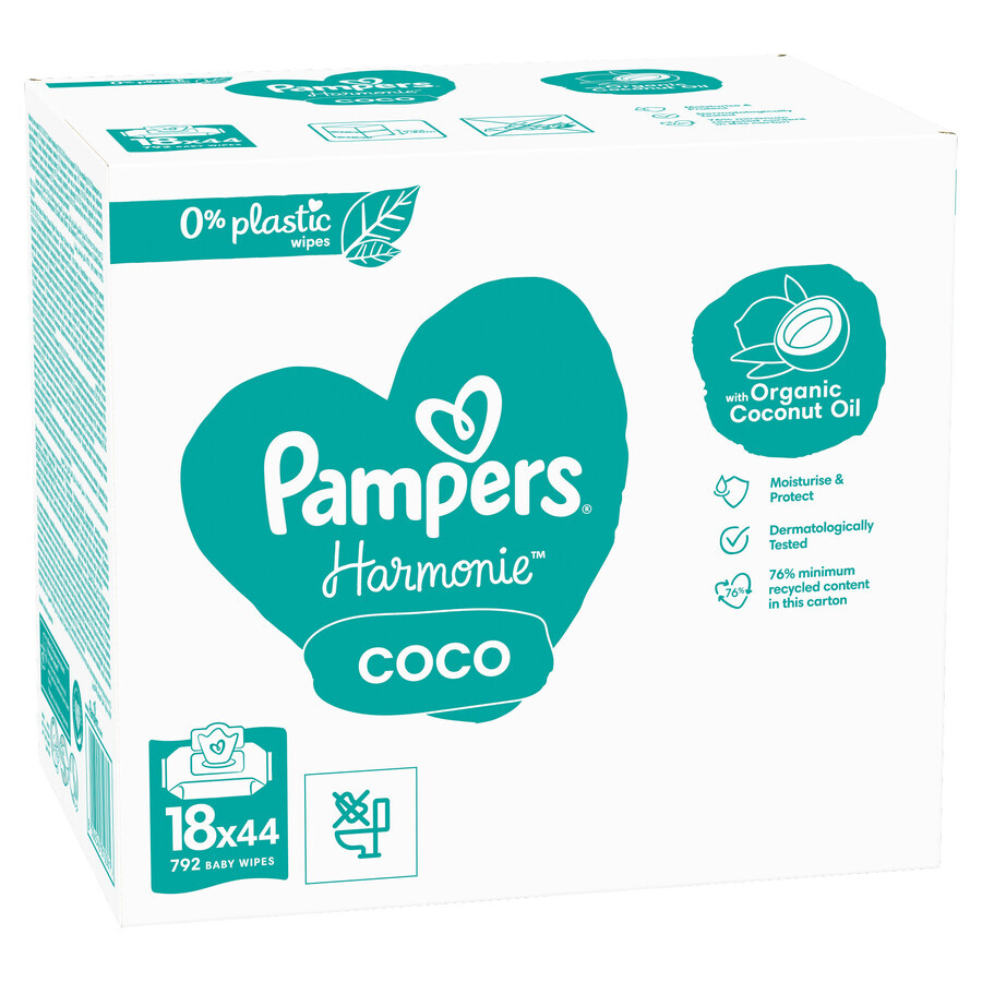 Pampers Harmonie Coco, șervețele umede, 18 x 44 bucăți