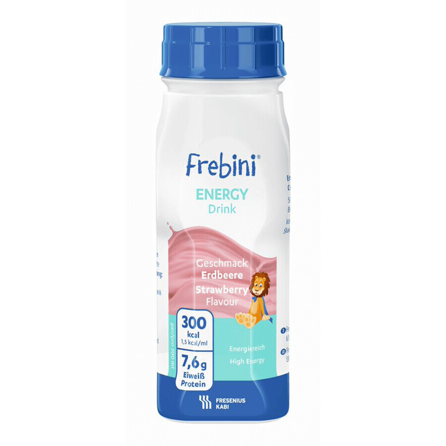 Frebini Energy Drink, Nahrungsergänzungsmittel für Kinder von 1-12 Jahren, Erdbeergeschmack, 4 x 200 ml