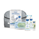 Mustela set canastilla, gel lavante, 500 ml + leche corporal, 300 ml + crema cambiador 75 ml + toallitas húmedas, 60 unidades