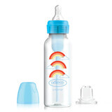 Dr. Brown's, fles-op-speenset, standaardfles, 250 ml + speen, vanaf 6 maanden + mondstuk zonder capsule, blauw