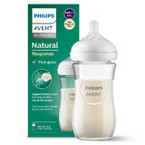 Avent Natural Response, biberón de vidrio con tetina sensible, flujo 3, SCY933/01, después de 1 mes, 240 ml