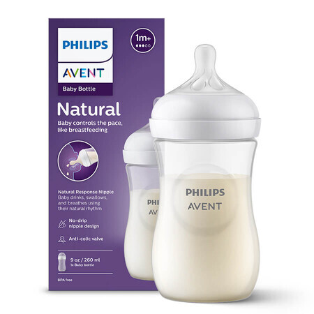 Avent Natural Response, biberon con tettarella reattiva, flusso 3, SCY903/01, dopo 1 mese, 260 ml 