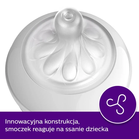 Avent Natural Response, biberon cu tetină reactivă, cu supapă AirFree, elefant, debit 3, SCY673/81, după 1 lună, 260 ml