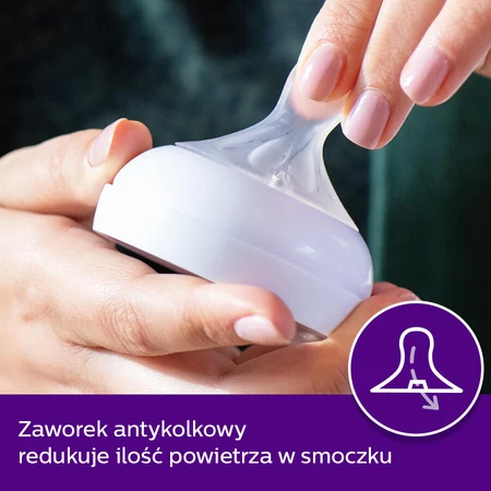 Avent Natural Response, biberon cu tetină reactivă, cu supapă AirFree, elefant, debit 3, SCY673/81, după 1 lună, 260 ml