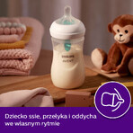 Avent Natural Response, biberon cu tetină reactivă, cu supapă AirFree, ursuleț de pluș, debit 3, SCY673/82, după 1 lună, 260 ml