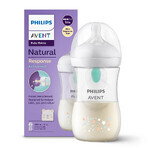 Avent Natural Response, biberon cu tetină reactivă, cu supapă AirFree, ursuleț de pluș, debit 3, SCY673/82, după 1 lună, 260 ml