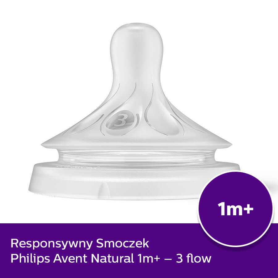 Avent Natural Response, Reactive Bottle Nipple, Flow 3, SCY963/02, After 1 Month, 2 Units