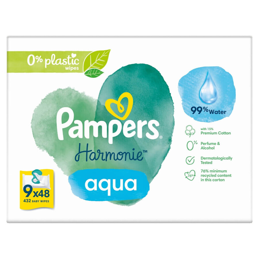 Pampers Harmonie Aqua, Feuchttücher, 9 x 48 Stück