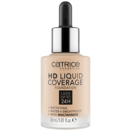 Catrice HD Liquid Coverage Foundation 24H, flüssige Foundation, 010 Light Beige, 30 ml