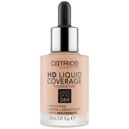 Catrice HD Liquid Coverage Foundation 24H, fondotinta a copertura liquida, 020 Rose Beige, 30 ml