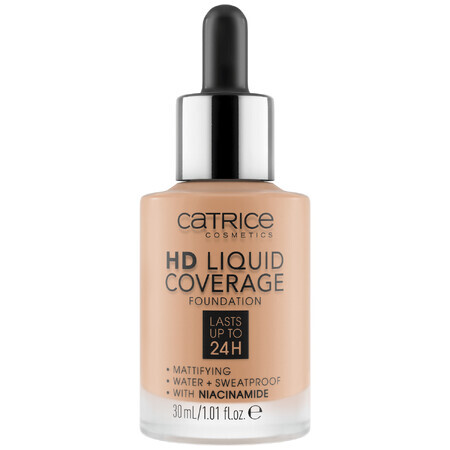 Catrice HD Liquid Coverage Foundation 24H, base de cobertura líquida, 040 Warm Beige, 30 ml